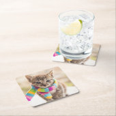 最も可愛い赤ん坊の動物 |虎猫キッテンレインボスカーフ スクエアペーパーコースター (インサイチュ)