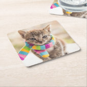 最も可愛い赤ん坊の動物 |虎猫キッテンレインボスカーフ スクエアペーパーコースター (アングル)