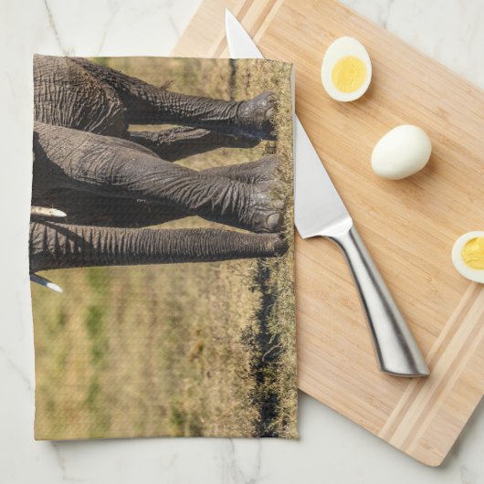 最も可愛い赤ん坊の動物 |象の母とベビー キッチンタオル (四つ折り)