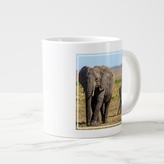 最も可愛い赤ん坊の動物 |象の母とベビー ジャンボコーヒーマグカップ (正面右)