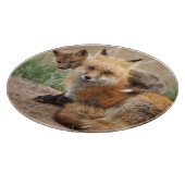 最も可愛い赤ん坊の動物 |赤いキツネとベビー カッティングボード (角)