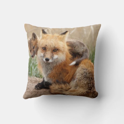 最も可愛い赤ん坊の動物 |赤いキツネとベビー クッション (裏面)