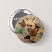最も可愛い赤ん坊の動物 |赤いキツネとベビー 缶バッジ (正面&裏面)