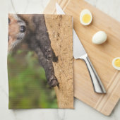 最も可愛い赤ん坊の動物 |赤いキツネカップ キッチンタオル (四つ折り)