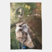 最も可愛い赤ん坊の動物 車の中のピーゲスの子犬|ピーゲス キッチンタオル (縦)