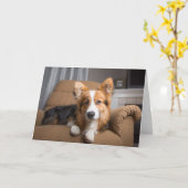 最も可愛い赤ん坊の動物 |長い髪のコージの子犬 カード (黄色い花)