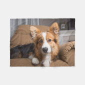 最も可愛い赤ん坊の動物 |長い髪のコージの子犬 フリースブランケット (正面(横))