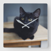 最も可愛い赤ん坊の動物 |黒猫のポートレート スクエア壁時計 (正面)