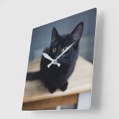 最も可愛い赤ん坊の動物 |黒猫のポートレート スクエア壁時計 (傾斜)