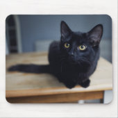 最も可愛い赤ん坊の動物 |黒猫のポートレート マウスパッド (正面)