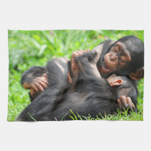 最も可愛い赤ん坊の動物   2つのチンパンジー キッチンタオル