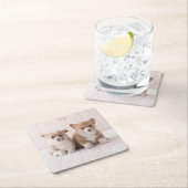 最も可愛い赤ん坊の動物 | 2つのベビーコーギス座り スクエアペーパーコースター (インサイチュ)