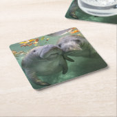 最も可愛い赤ん坊の動物 | 2つのマナティー スクエアペーパーコースター (アングル)