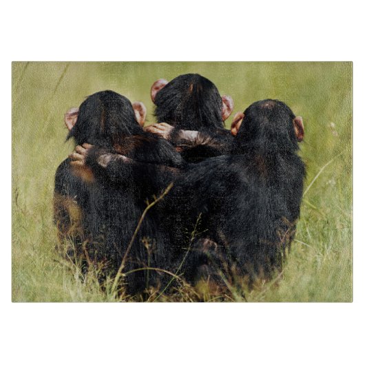 最も可愛い赤ん坊の動物 | 3つのチンパンジーのハグ カッティングボード (正面)