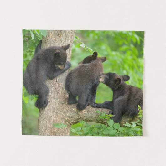 最も可愛い赤ん坊の動物 | 3つの黒いクマの子牛 タペストリー (正面(横))