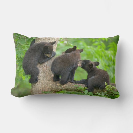 最も可愛い赤ん坊の動物 | 3つの黒いクマの子牛 ランバークッション (正面)