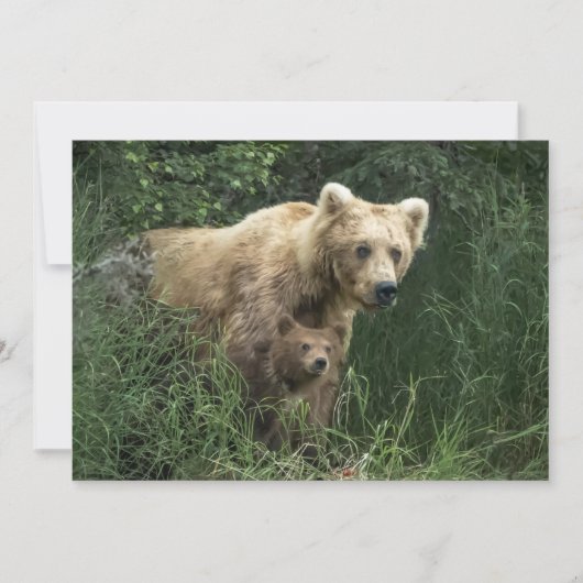 最も可愛い赤ん坊の動物 Bear Mama Bear & Her Cubs | Bear サンキューカード (正面)