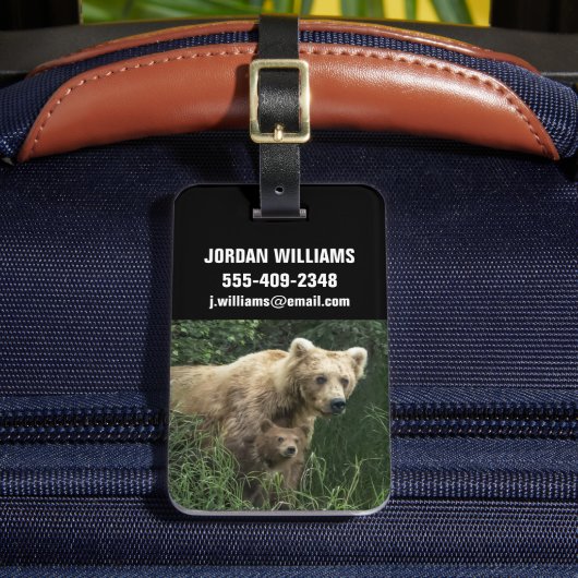 最も可愛い赤ん坊の動物 Bear Mama Bear & Her Cubs | Bear ラゲッジタグ (正面インサイチュ2)