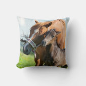 最も可愛い赤ん坊の動物 | Black Foal with Mom クッション (正面)