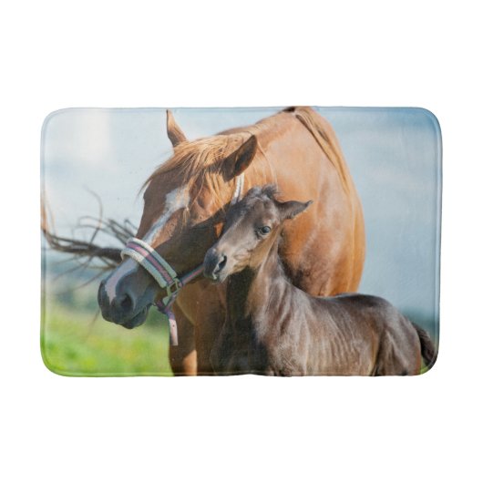 最も可愛い赤ん坊の動物 | Black Foal with Mom バスマット (正面)