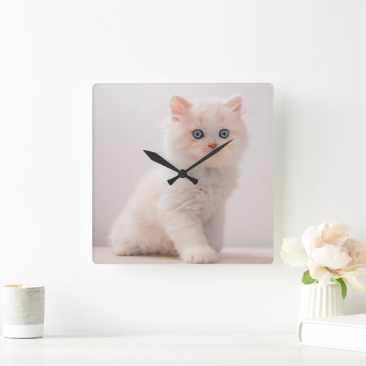 最も可愛い赤ん坊の動物 | Blue Eye Kitten スクエア壁時計 (ホーム)