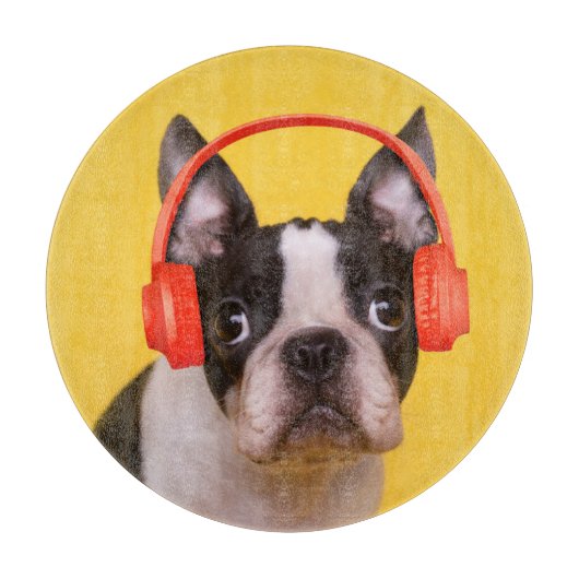 最も可愛い赤ん坊の動物 | Boston Terrier Headphones カッティングボード (正面)