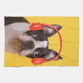 最も可愛い赤ん坊の動物 | Boston Terrier Headphones キッチンタオル (横)
