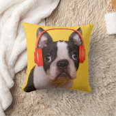 最も可愛い赤ん坊の動物 | Boston Terrier Headphones クッション (ブランケット)