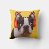 最も可愛い赤ん坊の動物 | Boston Terrier Headphones クッション (裏面)