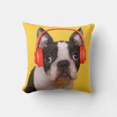 最も可愛い赤ん坊の動物 | Boston Terrier Headphones クッション (正面)