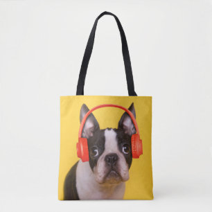 最も可愛い赤ん坊の動物   Boston Terrier Headphones トートバッグ