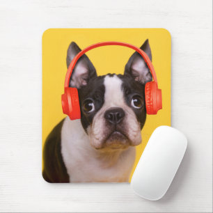 最も可愛い赤ん坊の動物   Boston Terrier Headphones マウスパッド