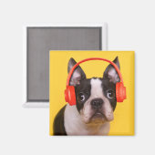 最も可愛い赤ん坊の動物 | Boston Terrier Headphones マグネット (正面/裏面)