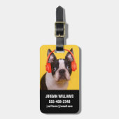 最も可愛い赤ん坊の動物 | Boston Terrier Headphones ラゲッジタグ (正面縦)
