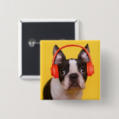 最も可愛い赤ん坊の動物 | Boston Terrier Headphones 缶バッジ (正面&裏面)