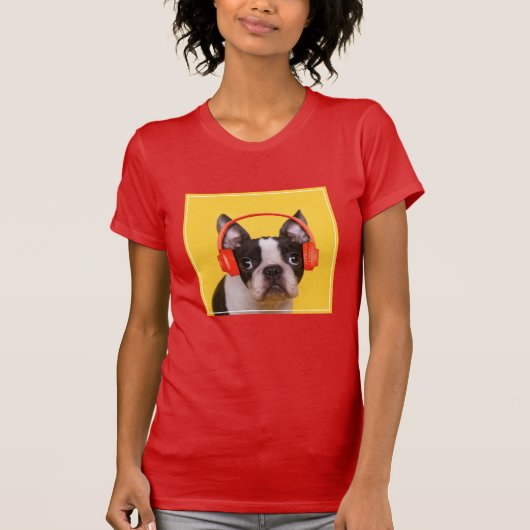 最も可愛い赤ん坊の動物 | Boston Terrier Headphones Tシャツ (正面)