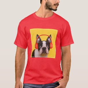 最も可愛い赤ん坊の動物 Boston Terrier Headphones Tシャツ