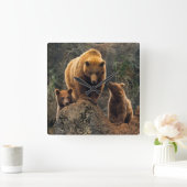 最も可愛い赤ん坊の動物 | Brown Bearファミリー スクエア壁時計 (ホーム)