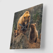 最も可愛い赤ん坊の動物 | Brown Bearファミリー スクエア壁時計 (傾斜)