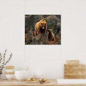 最も可愛い赤ん坊の動物 | Brown Bearファミリー ポスター (キッチン)