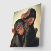 最も可愛い赤ん坊の動物 | Chimpanzee Hug スクエア壁時計 (傾斜)