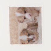 最も可愛い赤ん坊の動物 | Corgiの子犬たち2匹 タペストリー (正面)