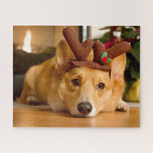 最も可愛い赤ん坊の動物 | Corgi Christmas Reindeer ジグソーパズル (横)