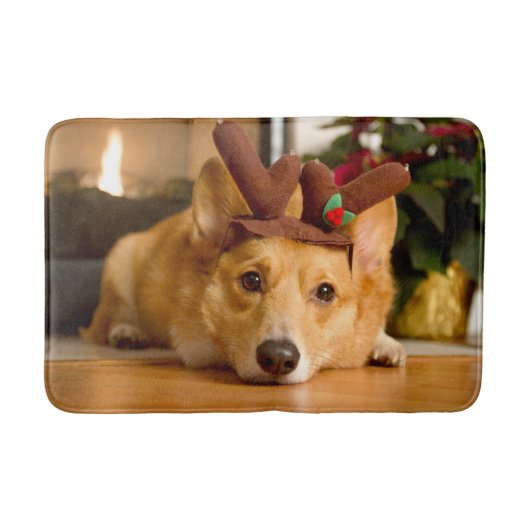 最も可愛い赤ん坊の動物 | Corgi Christmas Reindeer バスマット (正面)