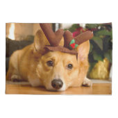 最も可愛い赤ん坊の動物 | Corgi Christmas Reindeer 枕カバー (裏面)