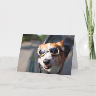 最も可愛い赤ん坊の動物 Corgi Goggles in the Car カード