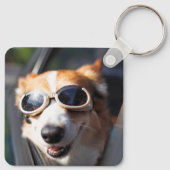 最も可愛い赤ん坊の動物 | Corgi Goggles in the Car キーホルダー (裏面)