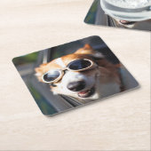 最も可愛い赤ん坊の動物 | Corgi Goggles in the Car スクエアペーパーコースター (アングル)
