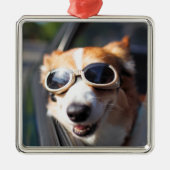 最も可愛い赤ん坊の動物 | Corgi Goggles in the Car メタルオーナメント (正面)