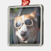 最も可愛い赤ん坊の動物 | Corgi Goggles in the Car メタルオーナメント (左)